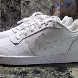 Nike Mens Ebernon Low Crispy Triple All-White Leather Sneakers Size 10